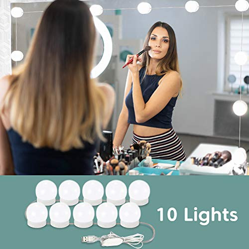 Consciot Vanity Lights for Mirror, Hollywood Style Vanity Mirror Lights Kit with 10 LED Bulbs, Dimmable Adjustable Brightness, USB Lighting Fixture Strip for Makeup Vanity Table Set in Dressing Room