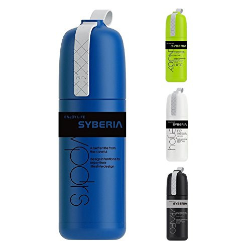 SYBERIA Thermos Flask 12 oz Insulated Stainless Steel Bottle Thermos Coffee Tea Milk Water Hot and Cold Vacuum Travel Flask (Blue)