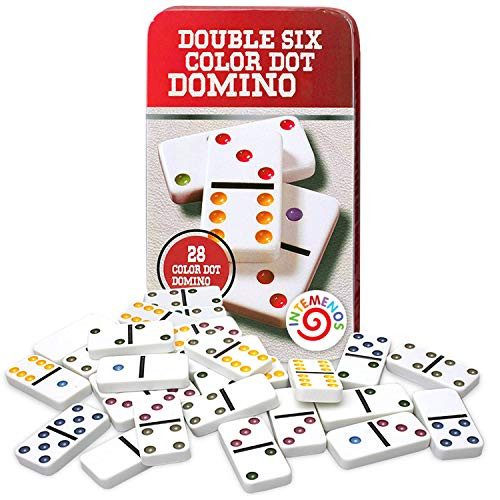 inTemenos Dominoes Set 28 Double Six White Ivory Tiles - Classic Number Domino in Red Metal Case inTemenos Dominoes Set 28 Double Six White Ivory Tiles - Classic Number Domino in Red Metal Case