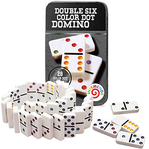 Dominoes Set 28 Double Six White Ivory Tiles - Classic Number Domino inTemenos in Black Metal Case Dominoes Set 28 Double Six White Ivory Tiles - Classic Number Domino inTemenos in Black Metal Case