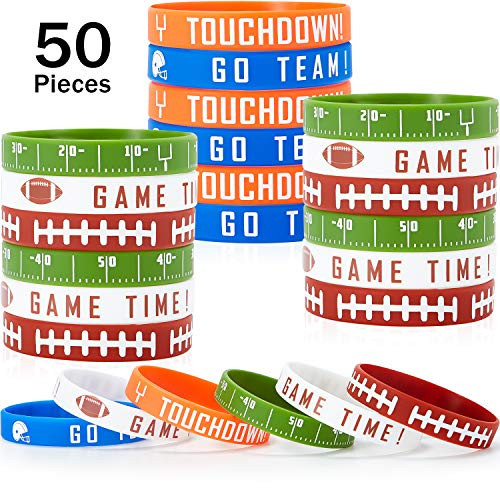 BBTO 50 Pieces Football Silicone Bracelet Sports Inspirational Silicone Bracelet Motivational Rubber Wristbands Rugby Silicone Wristband for Sport Theme Party Supplies