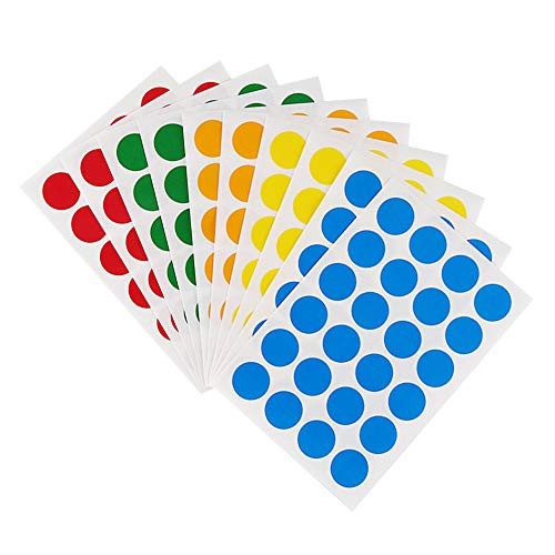 3/4 Inch Round Color Coding Circle Dots Labels Stickers, 5 Assorted Colors, 1200 Variety Pack