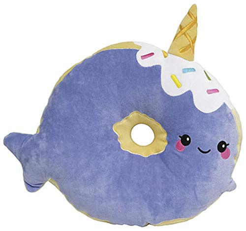 iscream Vanilla Scented Kawaii Narwhal Donut Embroidered 10" x 9" Mini Fleece Pillow