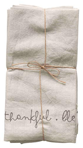 Creative Co-op 18" Square Embroidered Grateful, Thankful, Blessed Cotton/Linen Woven (Set of 4 Pieces) Napkins, Blue, 4 Count