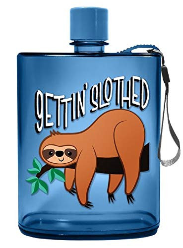 Spoontiques Sloth Acrylic Flask, 12 ounces, Blue