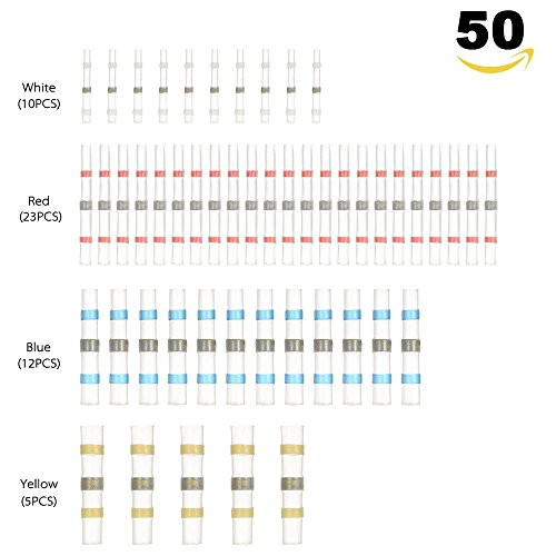 Solder Seal Heat Shrink Butt Connectors, 50pcs Electrical Connectors Shrinkable Wire Solder Terminals Waterproof Insulated Marine Automotive Copper Connectors Crimp