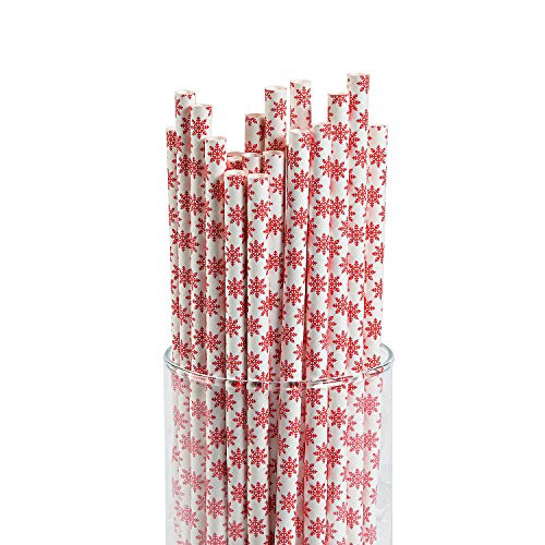 Paper Straws - Biodegradable Disposable Plastic Party Decorative straws (24, Red Snowflake)