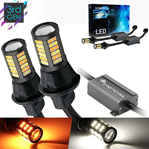 Error Free Canbus Dual Color Switchback LED Turn Signal Light Bulbs No Hyper Flash All in One Built In Resistors (Turn Signal-Amber/White, 7443)