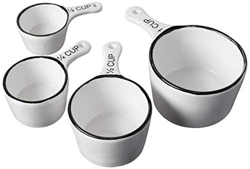 Creative Co-Op White Stoneware Measuring Cups with Black Rim (Set of 4 Sizes)