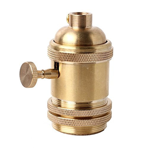 Superdream Brass Screw Thread DIY Light Socket Vintage Copper Edison Retro Pendant Lamp Holder for E26 E27 Light Bulbs, with Golden Key Switch Multi-Function Socket