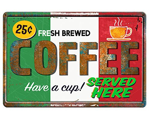 GSS Designs Fresh Brewed Coffee Served Here Metal Tin Sign (12x8 Inch) - Plaque Poster for Cafe Bar Pub Wall Decor Art Metal Tin Sign (MTS-003) GSS Designs Fresh Brewed Coffee Served Here Metal Tin Sign (12x8 Inch) - Plaque Poster for Cafe Bar Pub Wall Decor Art Metal Tin Sign (MTS-003)