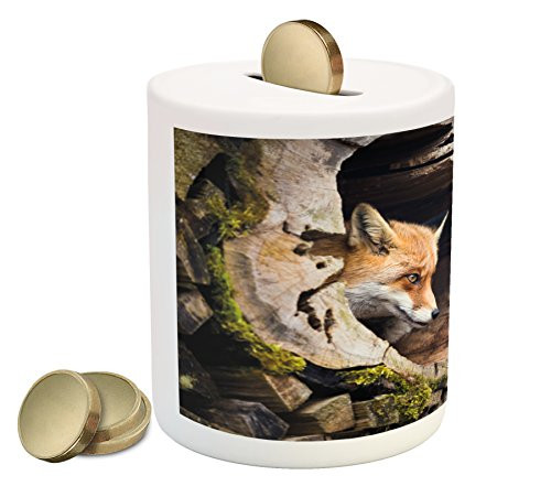 Ambesonne Animal Piggy Bank, True Fox Vulpes Inside Wood Log Holes Exotic Furry Creature Wildlife Nature Animal Design, Ceramic Coin Bank Money Box for Cash Saving, 3.6" X 3.2", Tan Ambesonne Animal Piggy Bank, True Fox Vulpes Inside Wood Log Holes Exotic Furry Creature Wildlife Nature Animal Design, Ceramic Coin Bank Money Box for Cash Saving, 3.6" X 3.2", Tan