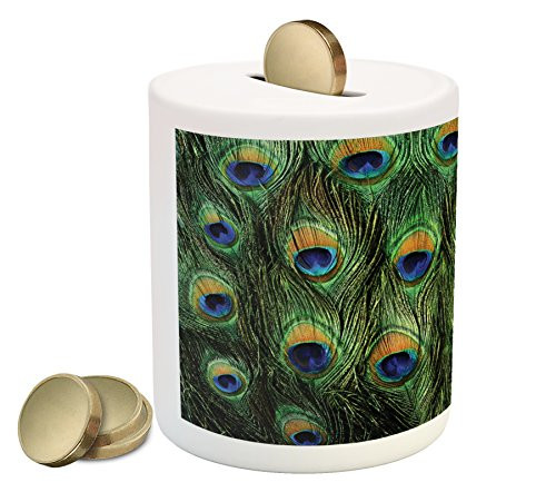 Ambesonne Peacock Piggy Bank, Peacock Tail Feathers Tropical Exotic Animals Close-up Picture Artwork, Ceramic Coin Bank Money Box for Cash Saving, 3.6" X 3.2", Green Mustard Ambesonne Peacock Piggy Bank, Peacock Tail Feathers Tropical Exotic Animals Close-up Picture Artwork, Ceramic Coin Bank Money Box for Cash Saving, 3.6" X 3.2", Green Mustard