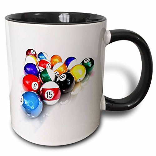 3dRose mug_3318_4"Billiards Balls Pool Two Tone black" Mug, 11 oz, Black/White