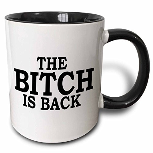 3dRose mug_3554_4"The Bitch Is Back Two Tone black" Mug, 11 oz, Black/White
