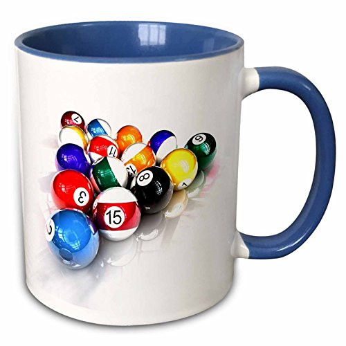 3dRose mug_3318_6"Billiards Balls Pool" Two Tone Blue Mug, 11 oz, Blue/White