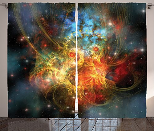 Ambesonne Outer Space Curtains, Princess Nebula Gas Expanse Outer Space Universe Matters in Astral Zone, Living Room Bedroom Window Drapes 2 Panel Set, 108" X 90", Orange Teal