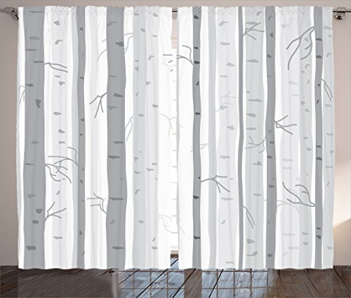 Ambesonne Grey Curtains, Birch Trees in Autumn Branches Forest with Soft Colors in Modern Graphic Print, Living Room Bedroom Window Drapes 2 Panel Set, 108" X 84", Grey Ceil