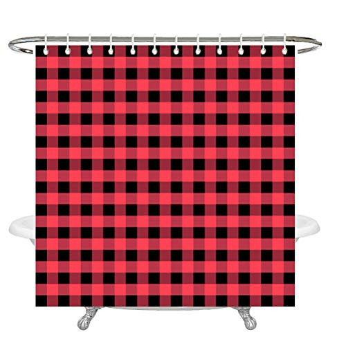 Wencal Buffalo Check Plaid Shower Curtain for Bathroom with Hooks Waterproof Red and Black - 72 x 72 Inches Wencal Buffalo Check Plaid Shower Curtain for Bathroom with Hooks Waterproof Red and Black - 72 x 72 Inches