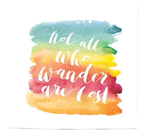 Lunarable Not All Who Wander are Lost Tapestry Queen Size, Motivational Calligraphy with Rainbow Toned Abstract Background, Wall Hanging Bedspread Bed Cover Wall Decor, 88" X 88", Orange Blue