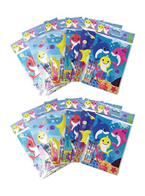 Shark Family Coloring Books with Crayons Party Favors, Set of 12