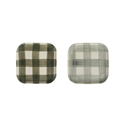 Creative Co-op 6" Square Hand-Painted Black or Grey Buffalo Check Stoneware (Set of 2 Colors/4 Plates) Dinnerware
