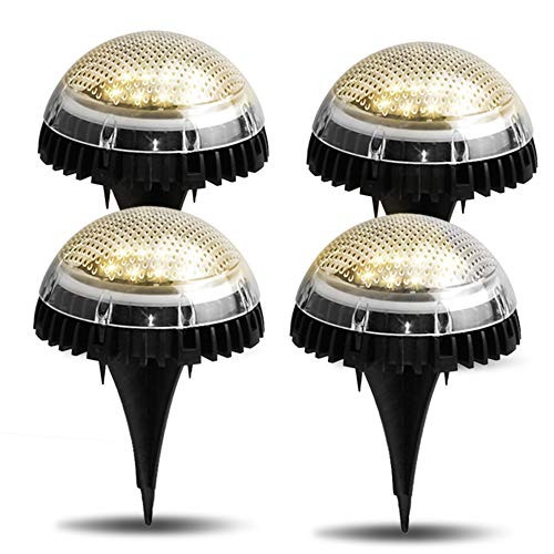 Solar Ground Lights 8LEDs Solar Disk Lights 4pcs/Pack Solar Pat Lights Outdoor in-ground Solar Lights for Landscape Walkway Lawn Steps Decks Pathway Yard Stairs Fences (Warm White)