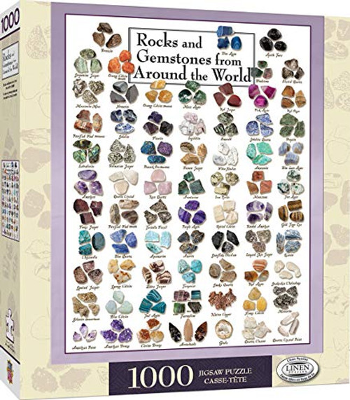 MasterPieces Educational Posters Art, Linen Jigsaw Puzzle, Rocks and Gemstones from Around The World, 1000 Pieces MasterPieces Educational Posters Art, Linen Jigsaw Puzzle, Rocks and Gemstones from Around The World, 1000 Pieces