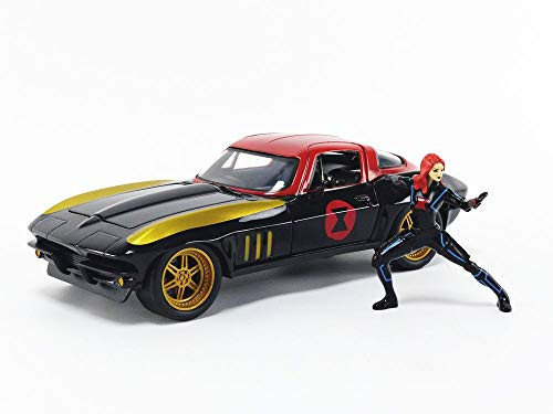Jada Toys Marvel Avengers Black Widow & 1966 Chevrolet Corvette 1/24 Die-cast Model Car Jada Toys Marvel Avengers Black Widow & 1966 Chevrolet Corvette 1/24 Die-cast Model Car
