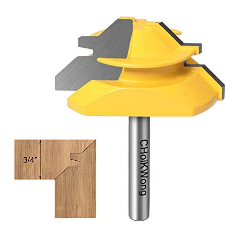 45 Degree Lock Miter Router Bit 1/4 Inch Shank, 3/4 Inch Stock Joint Router Bit 2 inch Dia Woodworking Router Tool by CHoiKWong (1/4 Inch Shank-3/4Inch Stock, yellow)