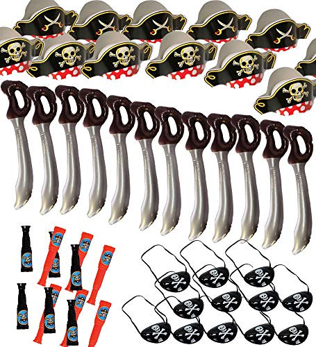 Funny Party Hats Pirate Party Set  Pirate Birthday Party  Pirate Supplies - 12 Pirate Hats, Patches, Swords, Telescopes
