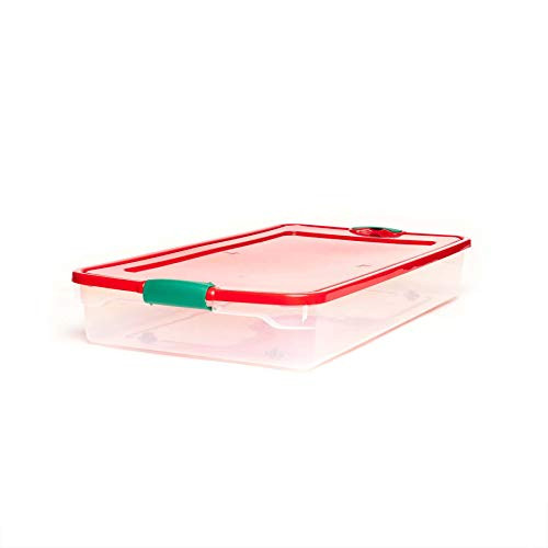 HOMZ Holiday Plastic Underbed Storage, 60 Quart, Red/Green, 2 Pack