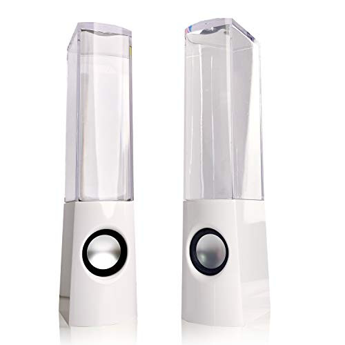 Aoboo Led Light Dancing Water Speakers Fountain Music for Desktop Laptop Computer PC,USB Powered Stereo Speakers 3.5mm Audio (White,Line-in Speakers)