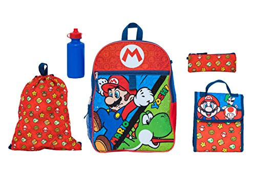 Nintendo Boys' Mario 5 Pc Set Backpack, Blue, One Size