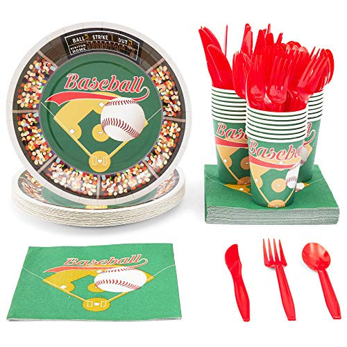 Juvale Baseball Dinnerware Set for Birthday, Party Supplies for 24 Guests (144 Pieces)