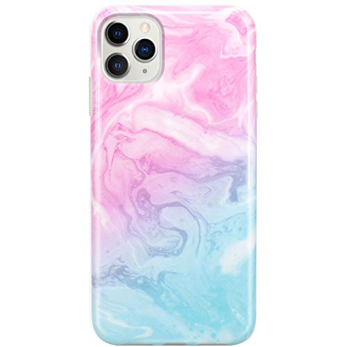 JIAXIUFEN iPhone 11 Pro Max Case Marble Clear Slim Shockproof Flexible Bumper TPU Soft Case Rubber Silicone Cover Phone Case for iPhone 11 Pro Max 2019 6.5 inch - Blue Pink
