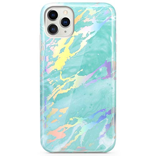 JIAXIUFEN iPhone 11 Pro Max Case Shiny Holographic Marble Slim Shockproof Flexible Bumper TPU Soft Case Rubber Silicone Cover Phone Case for iPhone 11 Pro Max 2019 6.5 inch - Mint