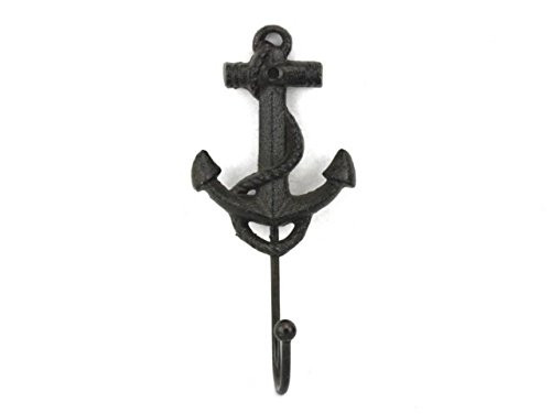 Rustic Black Cast Iron Anchor Hook 7 Inch - Anchor Decoration - Nautical Wall Hook