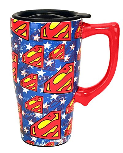 Spoontiques Superman Logos Travel Mug, 16 ounces, Blue