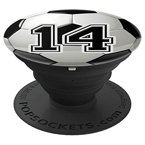 Personalized Soccer Ball Jersey Number 14 fourteen PopSockets Grip and Stand for Phones and Tablets Personalized Soccer Ball Jersey Number 14 fourteen PopSockets Grip and Stand for Phones and Tablets