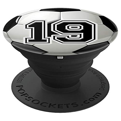 Personalized Soccer Ball Jersey Number 19 nineteen PopSockets Grip and Stand for Phones and Tablets Personalized Soccer Ball Jersey Number 19 nineteen PopSockets Grip and Stand for Phones and Tablets