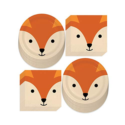 Fox Party Supplies - Woodland Animal Fox Face Paper Dessert Plates and Luncheon Napkins (Serves 16) Fox Party Supplies - Woodland Animal Fox Face Paper Dessert Plates and Luncheon Napkins (Serves 16)