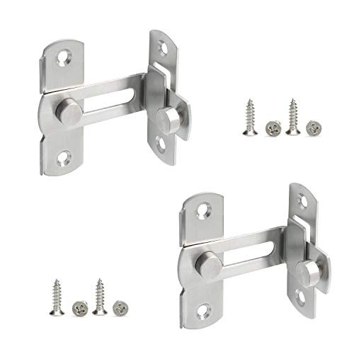 90 Degree Stainless Steel Flip Latch Sliding Door Latch Safety Door Lock Right Angle Curved Door Buckle Brushed Finish, 2 Pack