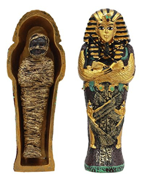 Ebros Egyptian King Tutankhamun Pharaoh Sarcophagus Coffin With Mummy Figurine Set 4"Long Egyptian Pharaoh Tombstone Historical Sculpture Ebros Egyptian King Tutankhamun Pharaoh Sarcophagus Coffin With Mummy Figurine Set 4"Long Egyptian Pharaoh Tombstone Historical Sculpture