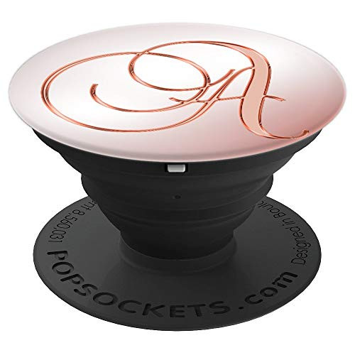 A Pink Pearl White Grey Initial Monogram Capital Letter Name PopSockets Grip and Stand for Phones and Tablets
