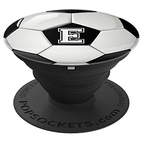 E Soccer Football Futbol Ball Monogram Letter Initial Name PopSockets Grip and Stand for Phones and Tablets