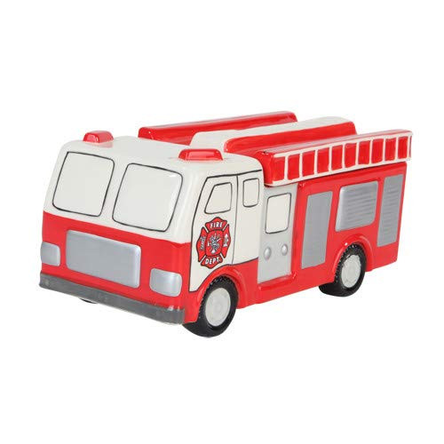 Pacific Giftware PTC 9.75 Inch Red and White Fire Truck Ceramic Cookie Jar Statue Figurine