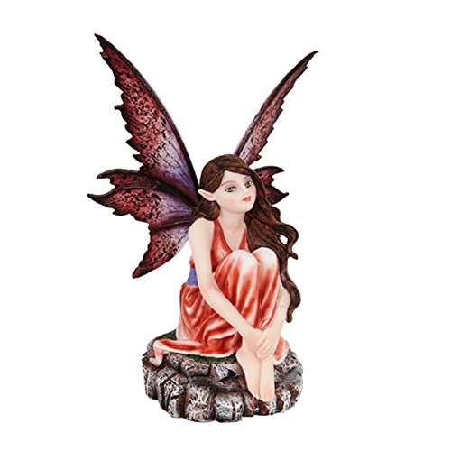 PTC Fairyland Orange Colored Winged Fairy Mystical Statue Figurine