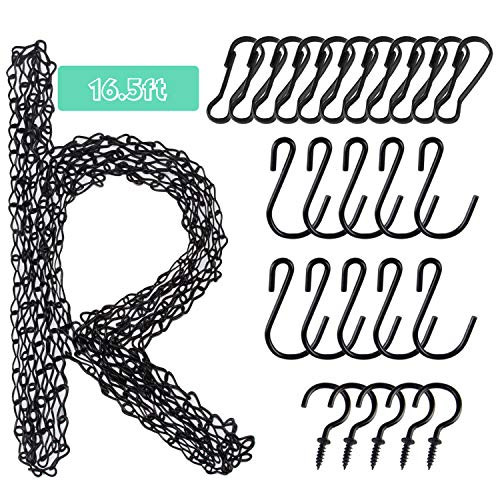Hanging Chain Set, 197in Hanging Basket Chain with 10pcs S Hooks, 10pcs Connector Hooks and 5pcs Eye Hook for DIY Hanging Pendant Chains to Hang Bird Feeders, Planters, Lanterns and Ornaments
