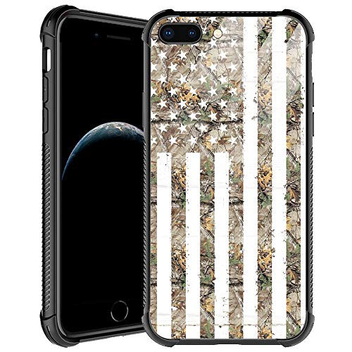 iPhone 8 Plus Case,Green Camouflage American Flag iPhone 7 Plus Cases for Men Boys,Shockproof Anti-Scratch Soft TPU Pattern Design Case for Apple iPhone 7/8 Plus Green Camo USA Flag